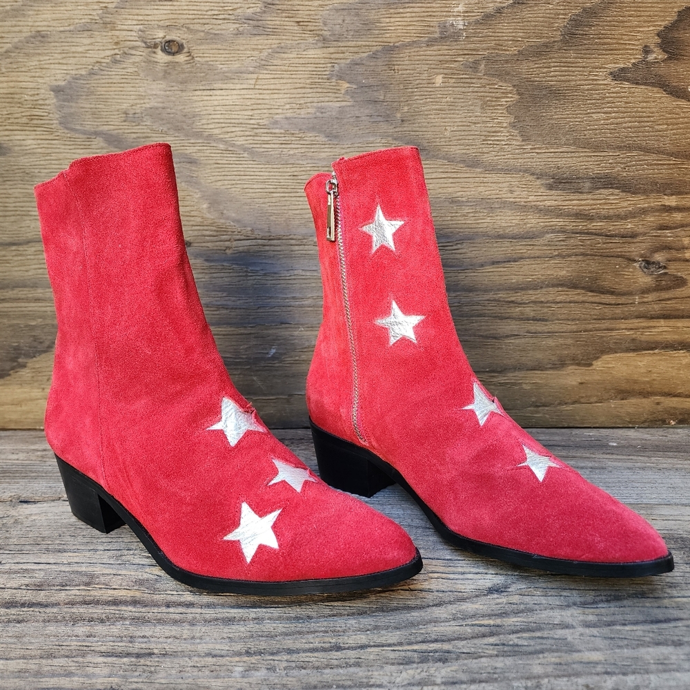 Modern Vice Stars Red Suede Leather Boots Size EUR 38.5 New - Picture 4 of 15